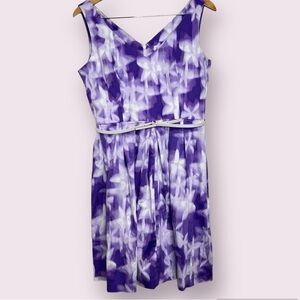 Calvin Klein Abstract Floral Fit and Flare Dress Woman’s Size 12 Purple White
